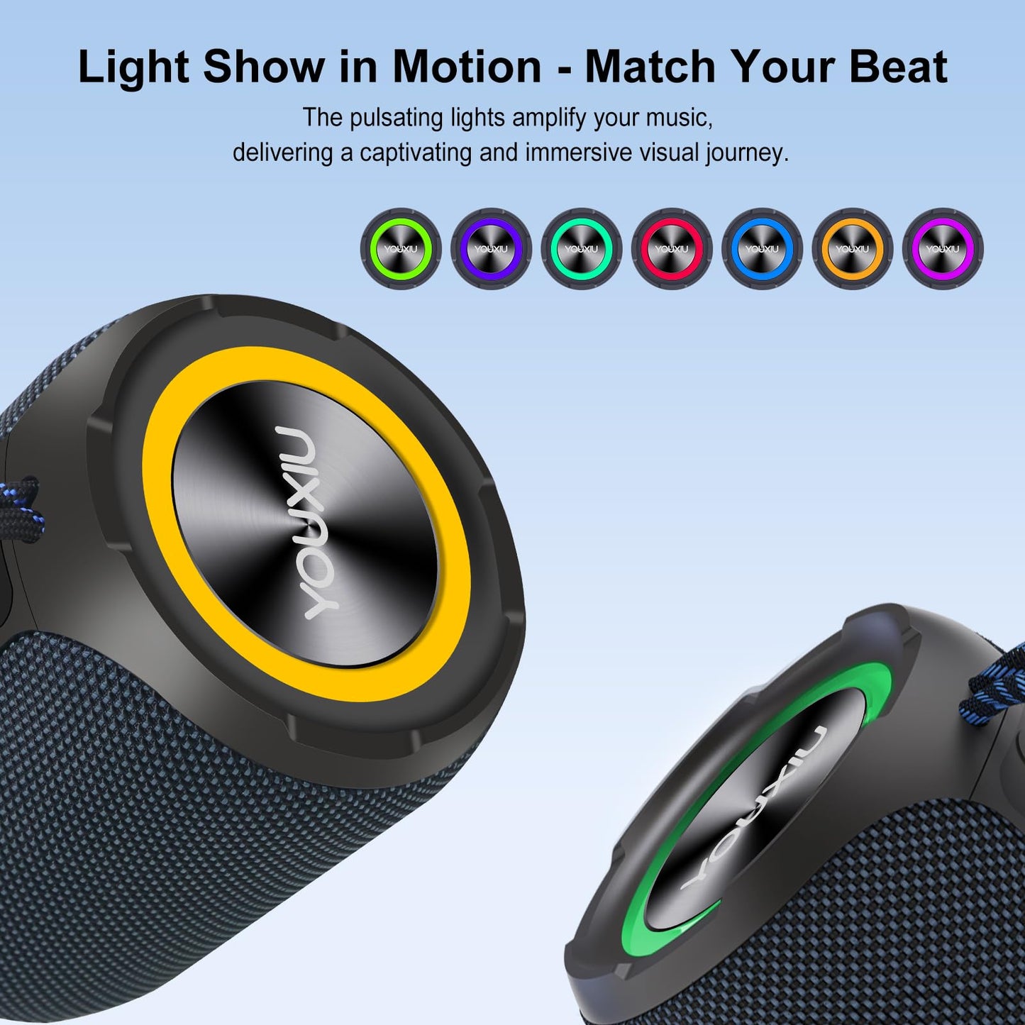 YOUXIU 40W Portable Bluetooth Speaker with Lights IPX7 Waterproof Wireless Speaker TF Double Pairing 24H Playtime,360 Degree Stereo Subwoofer Support