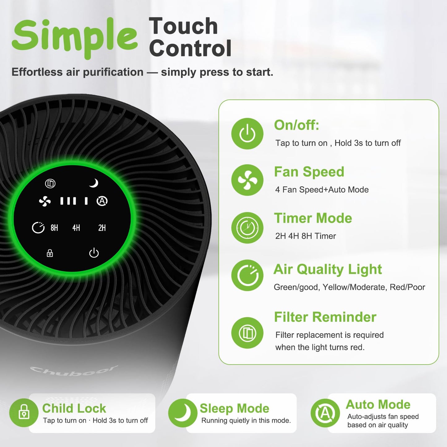 Air Purifiers for Home Large Rooms, H13 True HEPA with Timer