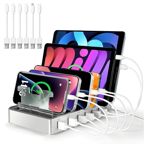 300W Charging Station for Multiple Devices, Fast Charging 6 Port Charging Station - Compatible with iPhone iPad Android Tablets, Home Office Travel