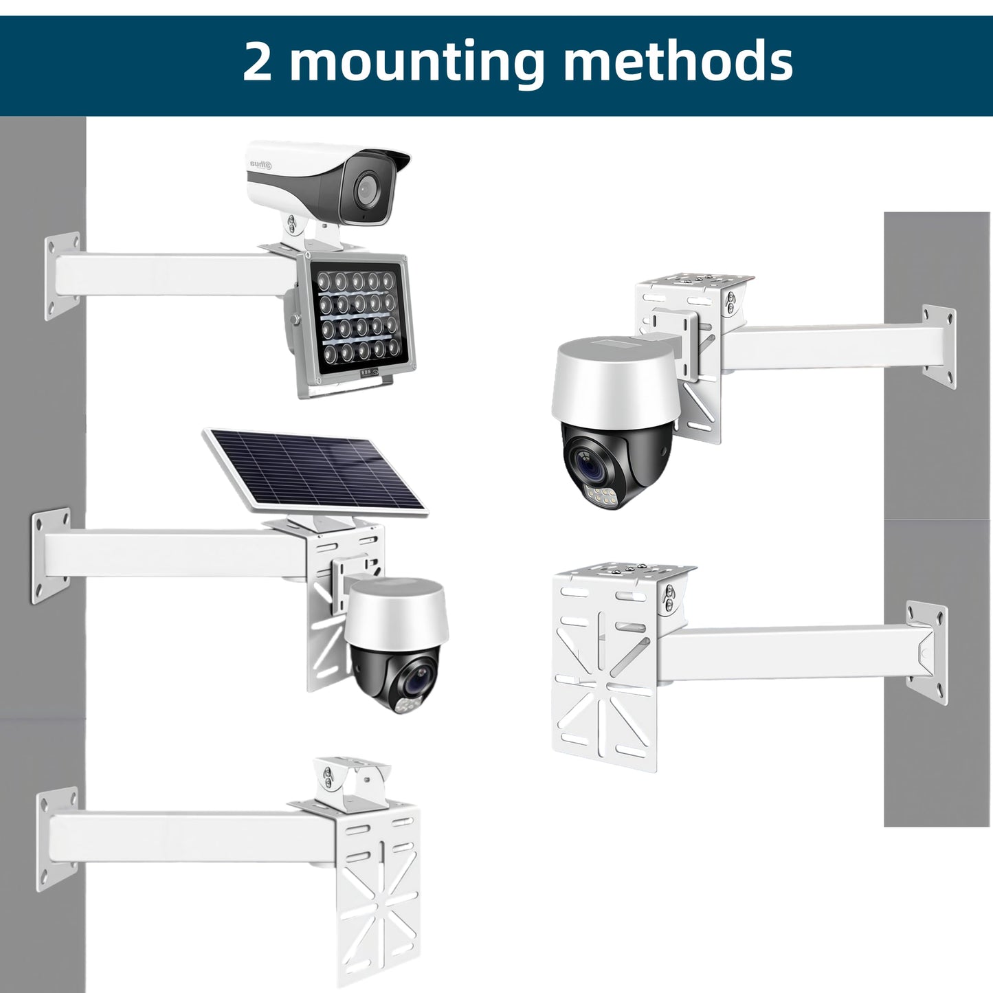FINXRoll 30cm/11.8” Security Camera Mount Bracket with L-Shaped Adapter Plate, Indoor Outdoor Heavy Duty CCTV Bracket for Dual Cameras/Solar Panel/LED