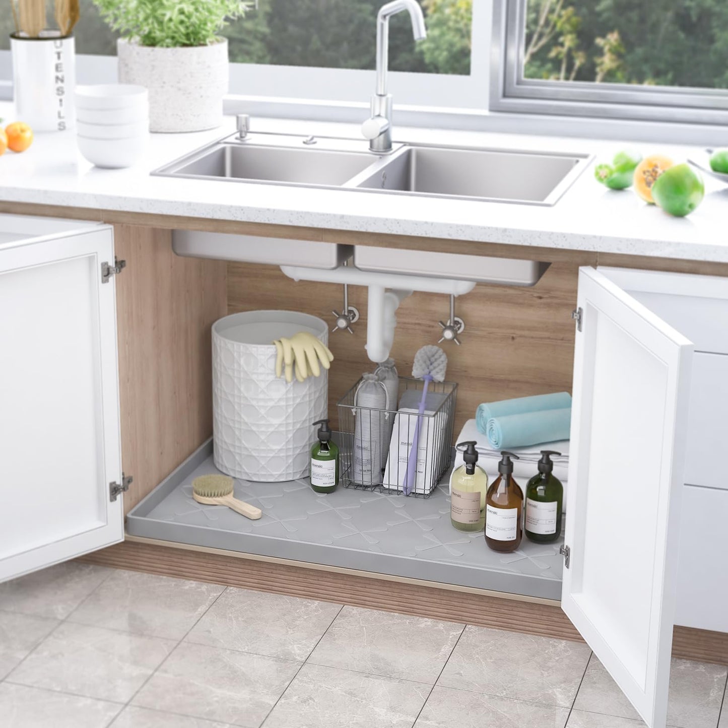 SIKADEER 34"x22" Under Sink Silicone Mat – Waterproof Drawer, Shelf & Cabinet Liner, Kitchen Sink Protector, Boot Tray & Pet Mat