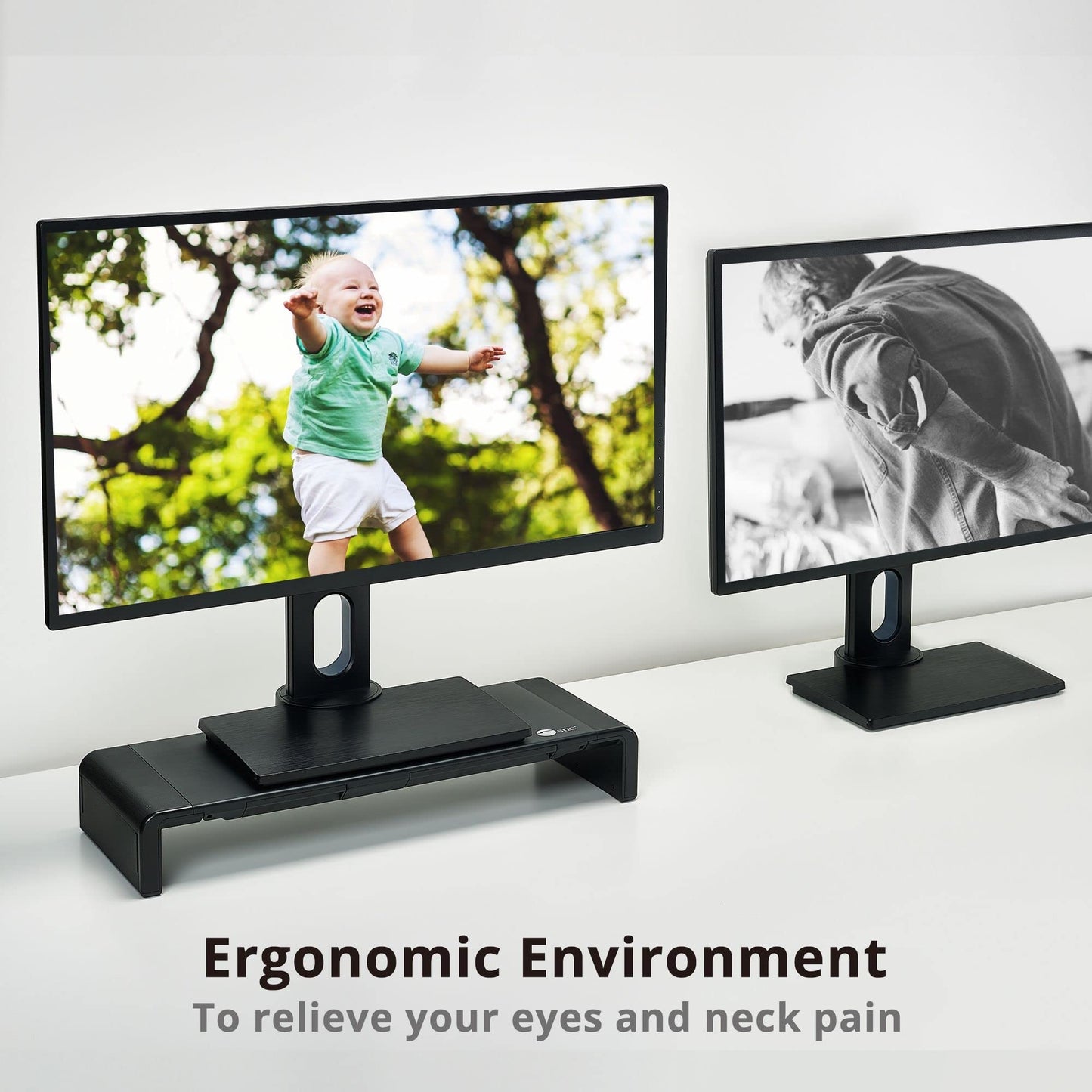 SIIG 20.5" Monitor and Laptop Stand Riser for Desk with Phone Stand and Storage, Width Adjustable 16.5" to 20.5", Max Weight 55lbs, 7.87" Depth