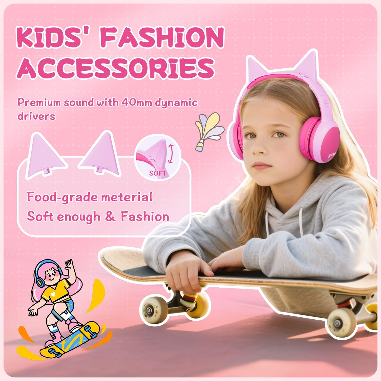 gorsun Kids Bluetooth Headphones, Over-Ear Toddler Headphones with Microphone, 85dB/94dB Volume Limited, 68H Playtime, Bluetooth 6.0, Portable Kids…