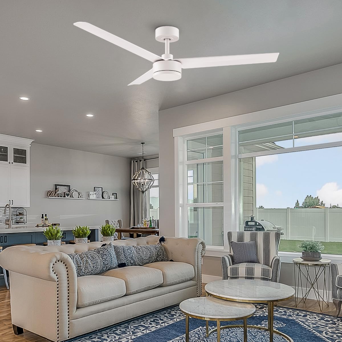 East Grove Home Breeze Indoor or Outdoor 52in 3-Blade Smart Ceiling Fan in Matte White 2700K-6000K CCT Selectable LED Light Kit with Remote Control