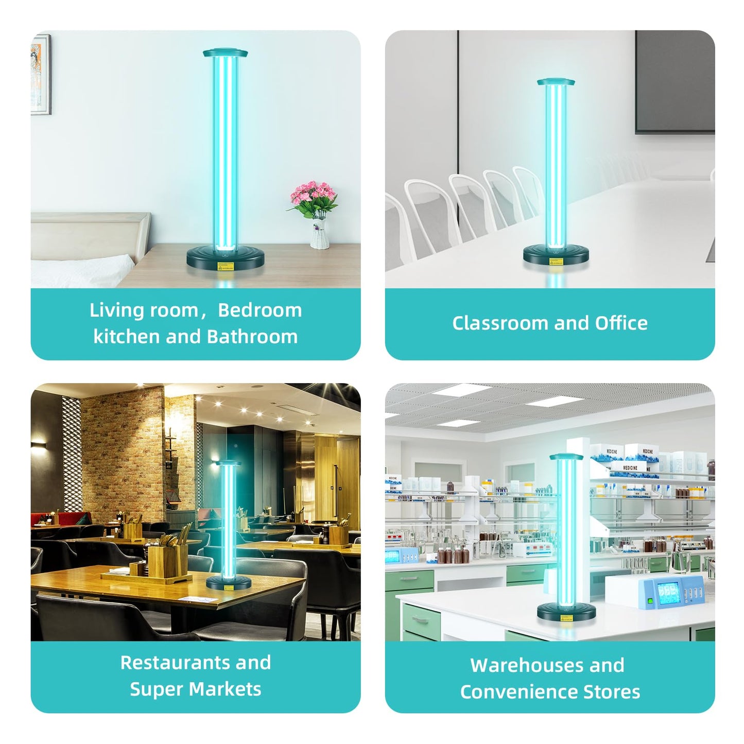 JTAPURE 100W UV Light with Ozone, Disinfection Lamp for Whole Room