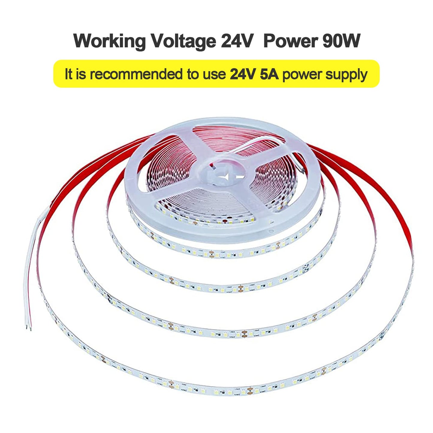 KXZM DC 24V 32.8ft(10M) Red LED Strip Light 1200LEDs 2835 SMD 90W High Brightness No-Waterproof IP20 Flexible Ribbon for Kitchen Garden Backyard