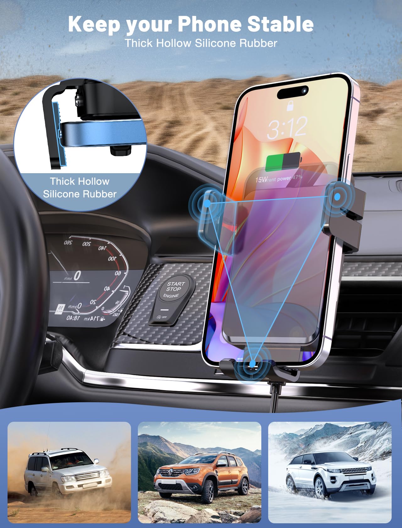 Wireless Car Charger, MOKPR Auto-Clamping Car Mount 15W/10W/7.5W Fast Charging Air Vent Car Phone Mount Compatible with iPhone 15/14/13/13 Pro/12 Pro