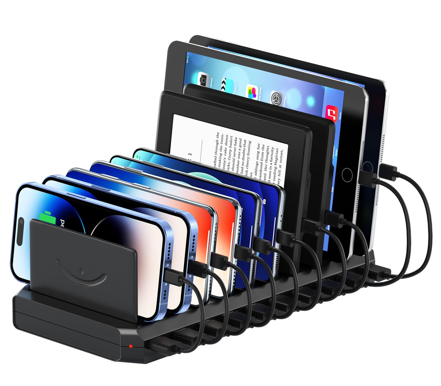 USB Charging Station for Multiple Devices, 10 Port 60W Multiple USB Charger Station with Adjustable Dividers, Fast Charging Station Hub for Hotels