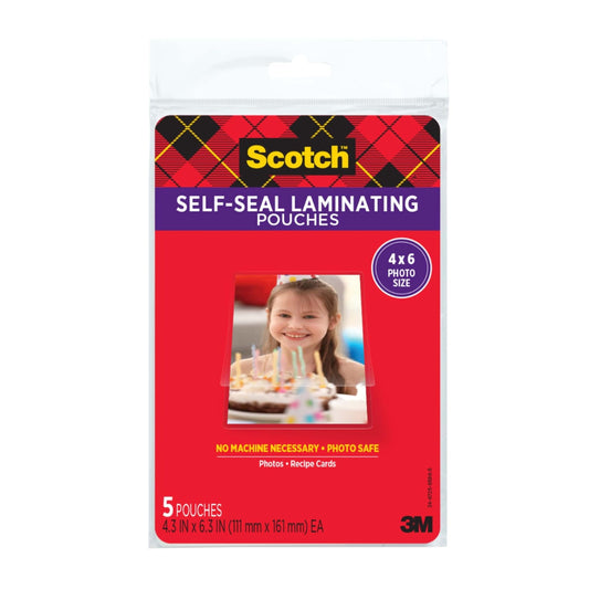 Scotch Self-Sealing Laminating Pouches, Gloss Finish, Photo Size 4 x 6 Inches, 5/Pack