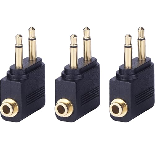 eBoot Airplane Airline Flight Adapters for Headphones (3 Pack, Golden Plated)