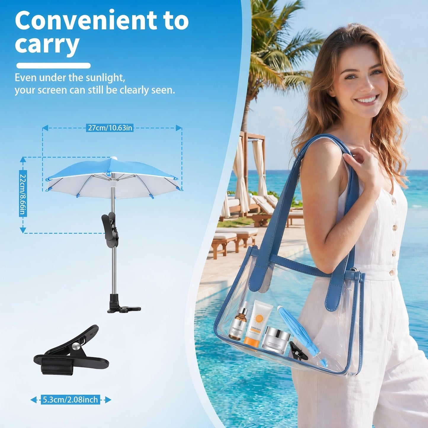 Fuofaska 3 Pack Phone Umbrella for Sun, Cell Phone Shade with Clip, Protects from Sunlight, Glare, Rainproof, Suitable for Outdoor