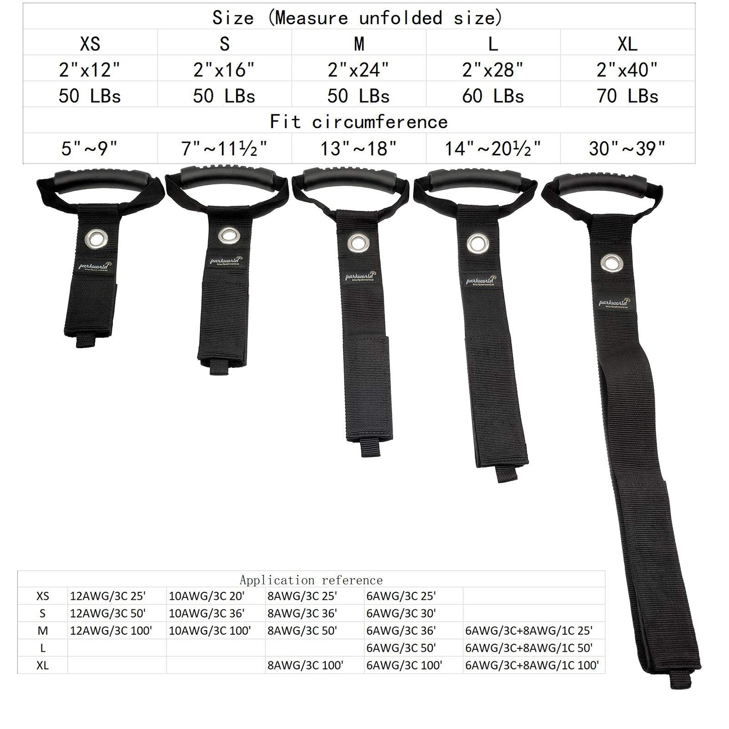 Parkworld Extension Cord Clip, Storage Strap, Cable Wrap Organizer, Hoop and Loop Hanger Also for Rope, Coil Reel and Hose. (L, 2"x28") 2-Pack