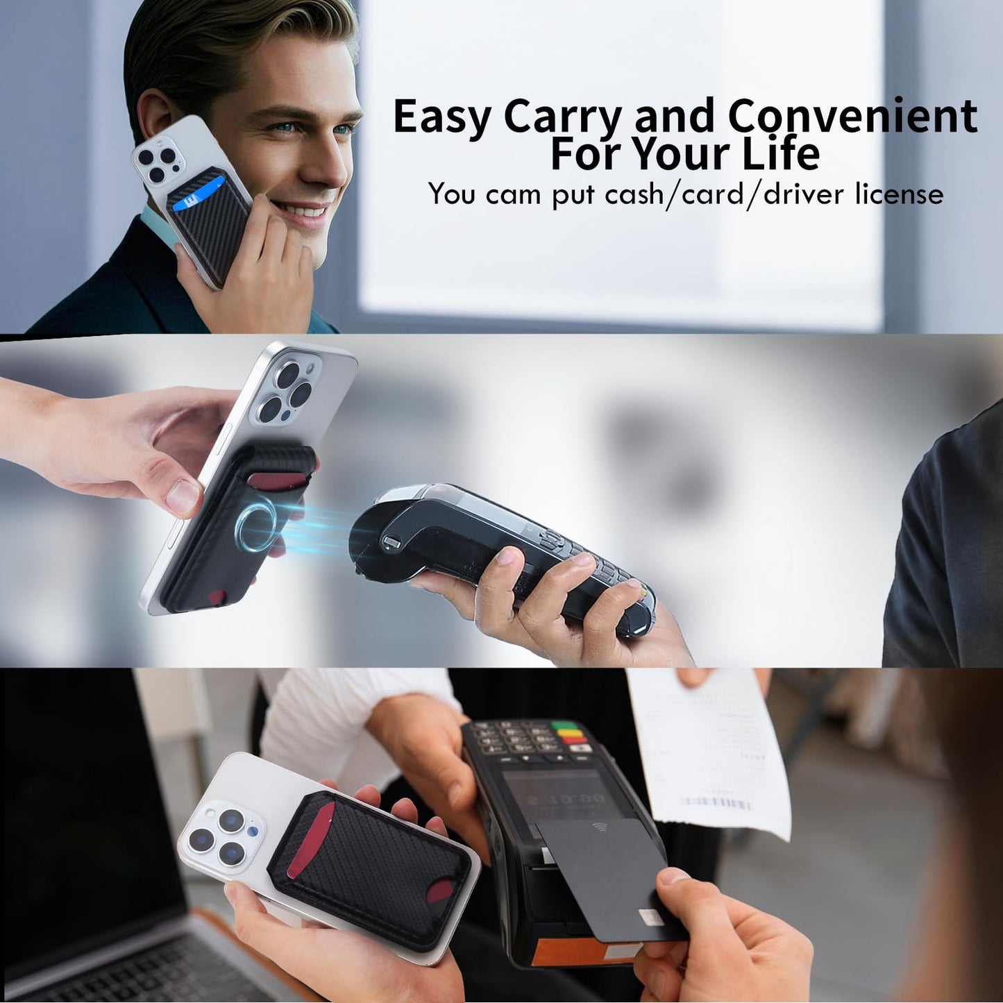 for MagSafe Wallet with Adjustable Stand,Stronger Magnetic Wallet for iPhone,3 Individual Card Slots Holder,Open ID Window,Vegan Leather RFID wallet