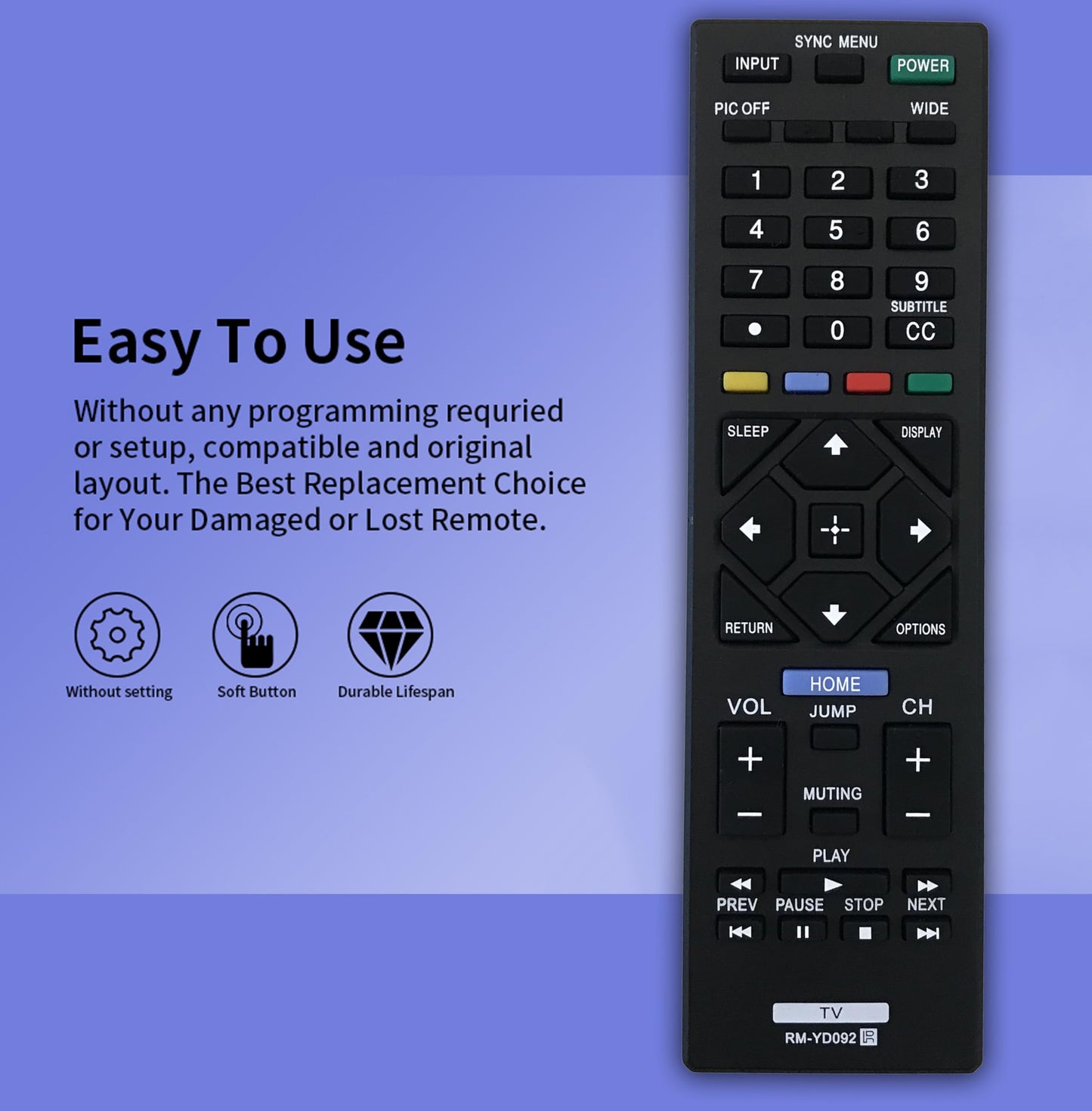 Universal Replacement Remote Control for Sony Bravia Smart TV KDL-48R470B KDL-32R300B KDL-40R350B KDL-40R380B KDL-40R450A KDL-50R450A KDL-32R400A