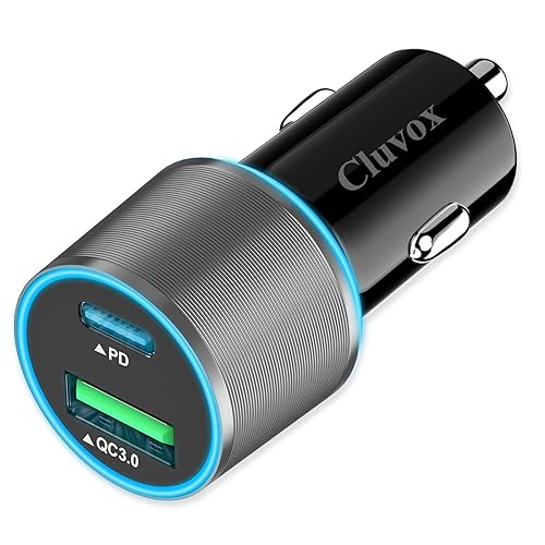 38W USB C Car Charger Adapter, 20W Fast USB-C & 18W Rapid QC3.0 Ports, 12V Cigarette Lighter Adapter for iPhone 17/16 /15, Google Pixel, Samsung