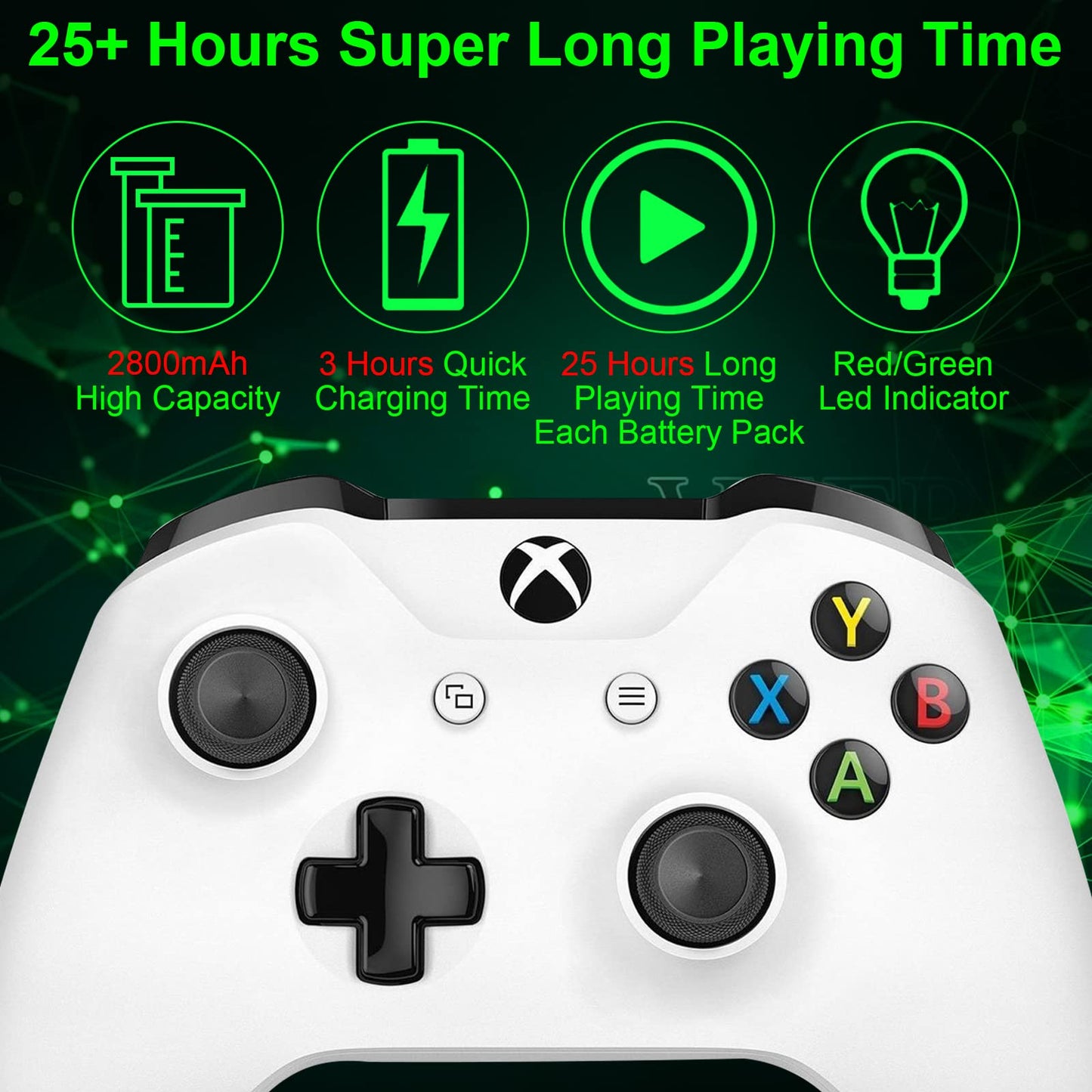 Rapthor 2X 2800mAh Replacement Controller Battery Pack Rechargeable with Charger for Xbox One/Xbox One X/Xbox One S/Xbox One Elite/Xbox Series X/S