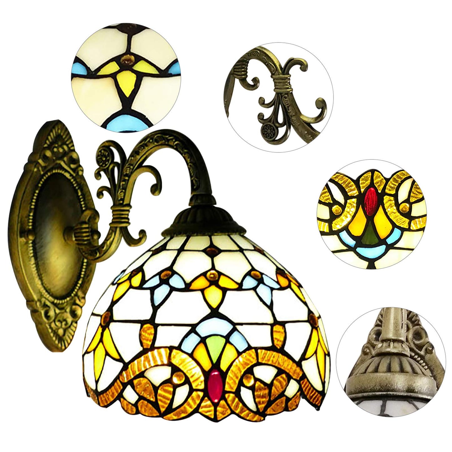 YIYIBYUS Wall Lamp Sconce Handcraft Stained Glass Wall Sconces Lighting Fixture Wall Lamps Indoor Lighting Fixture E27 Bulb Base Wall Light