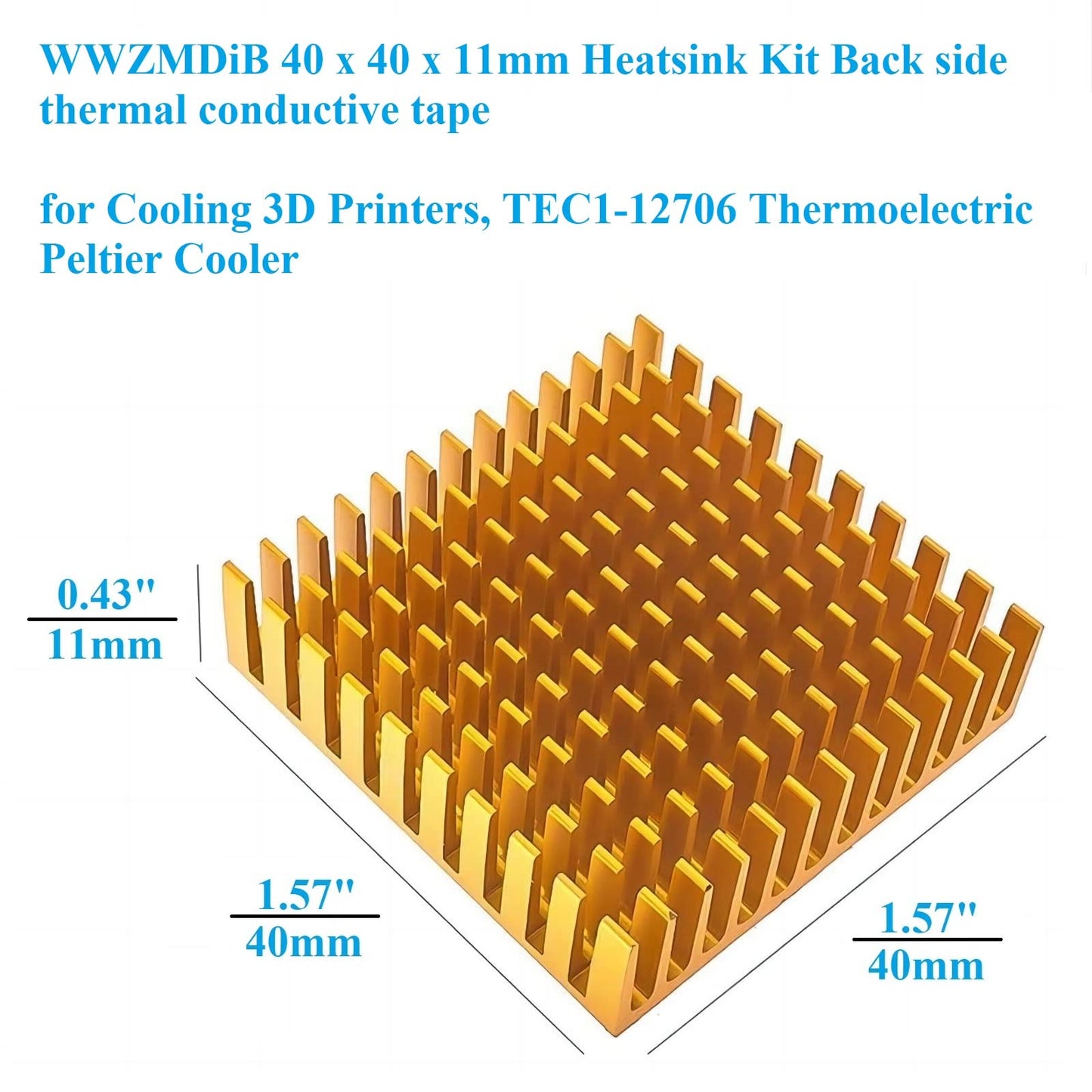 WWZMDiB 4Pcs 40mm Heatsink Back Side Thermal Conductive Tape 40mm x 40mm x 11mm Heat Sink