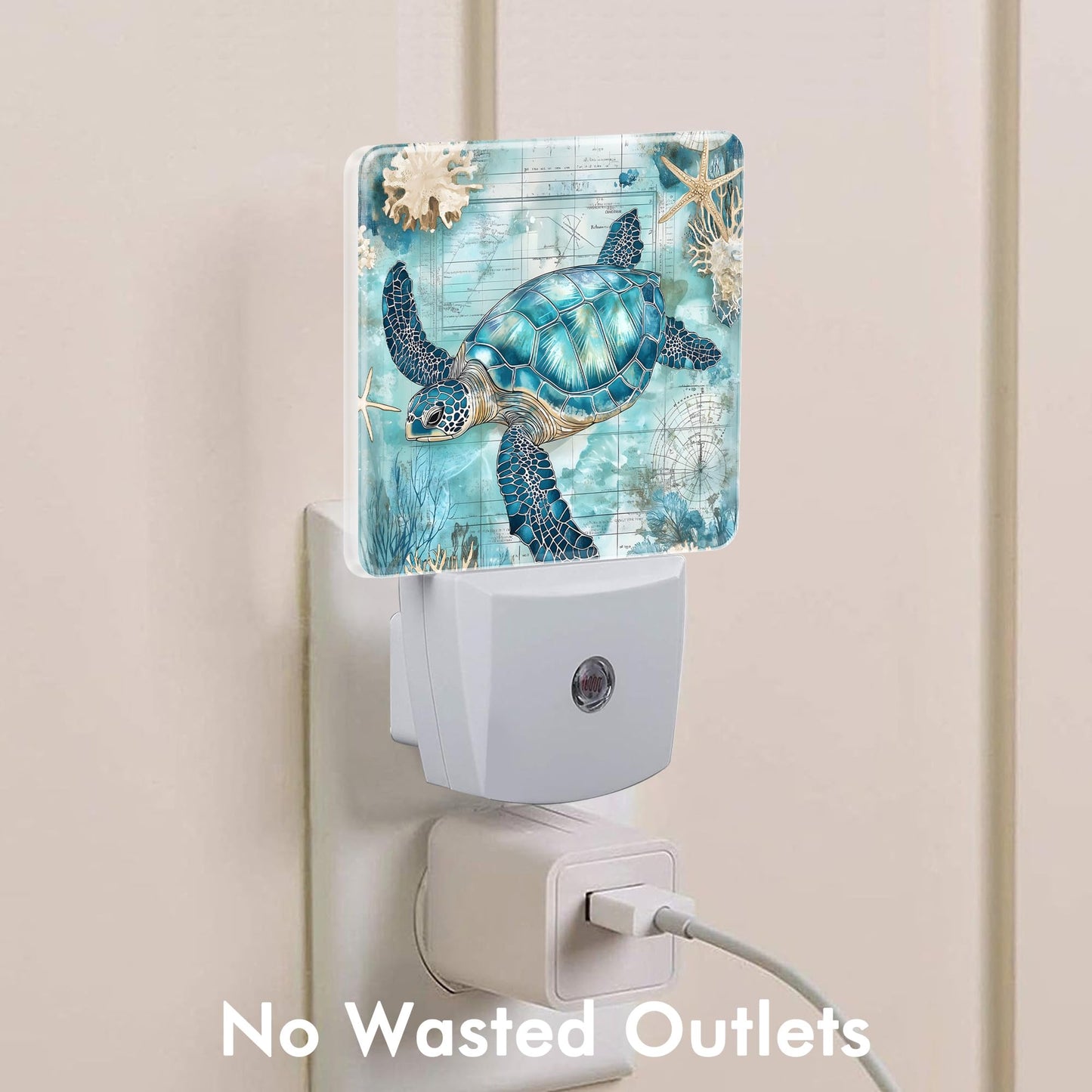 BLYKVGHQ Sea Turtle Blue Ocean Starfish Night Light,Plug into Wall with Dusk to Dawn Light Sensors,LED Nightlights