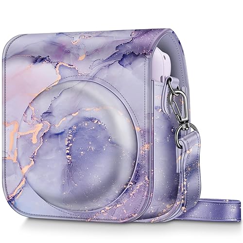 Fintie Protective Case for Fujifilm Instax Mini 12 Instant Camera - Premium Vegan Leather Bag Cover with Removable Adjustable Strap, Lilac Marble