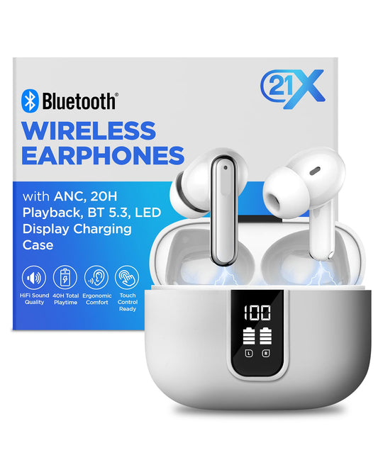 Bluetooth Earbuds with ANC, HiFi Sound, 20H Playback, LED Display Case, BT 5.3, Touch Control, IPX4 Waterproof, True Wireless Earphones for TV, Phone