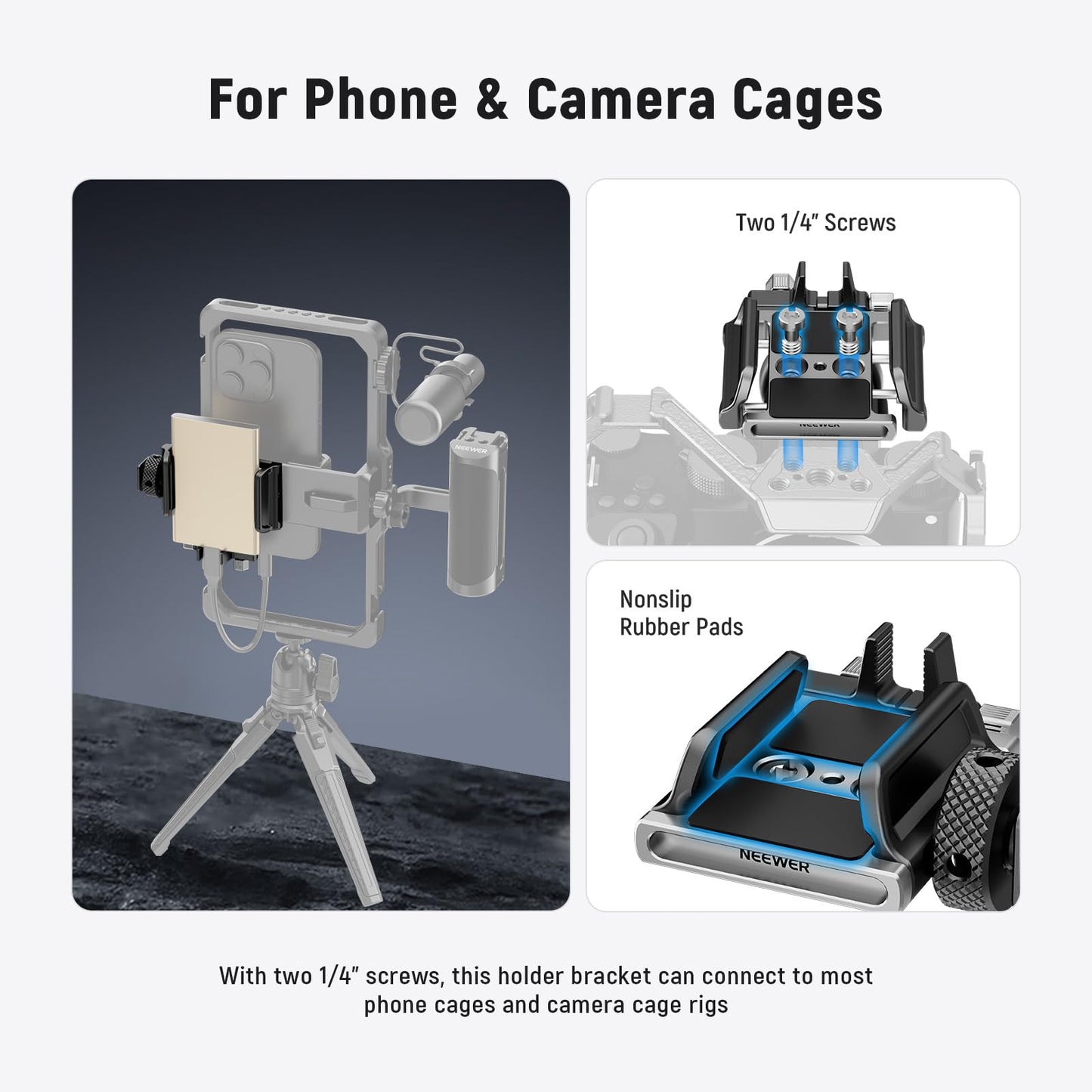 NEEWER Universal SSD Holder Mount Bracket with Cold Shoe/Cable Clamp, 1.6"-2.6" for T5 T7 T9 SSD, Compatible with SmallRig Cage for BMPCC 4K 6K, 15