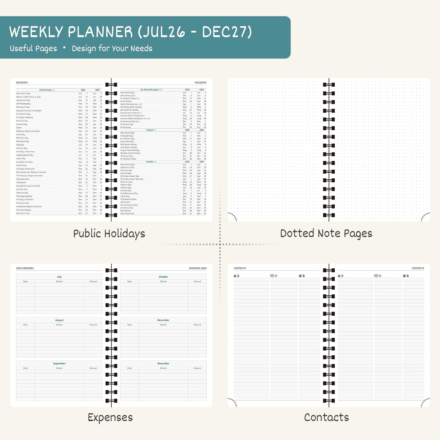 BEZEND Weekly Planner 2026-2027 (6" x 8.5") with Hourly Timeslots (Jul 26-Dec 27) 18 Months Academic Calendar & Monthly Tabs, for Students, Work