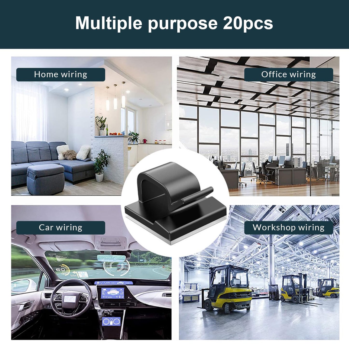INCHOR Cable Management Kit 210 Pcs, 5 Cord Organizer for Desk, 28 Cable Clips, 100 Fastening Cable Ties, 4 Cable Sleeve Split, 10 Wire Organizers