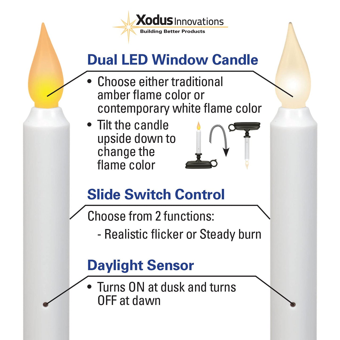 Xodus Innovations FPC1325A Battery Operated 9 inch Window Candle with Tilt to Change Flame Color and Dusk to Dawn Light Sensor Timer, Black/Antique