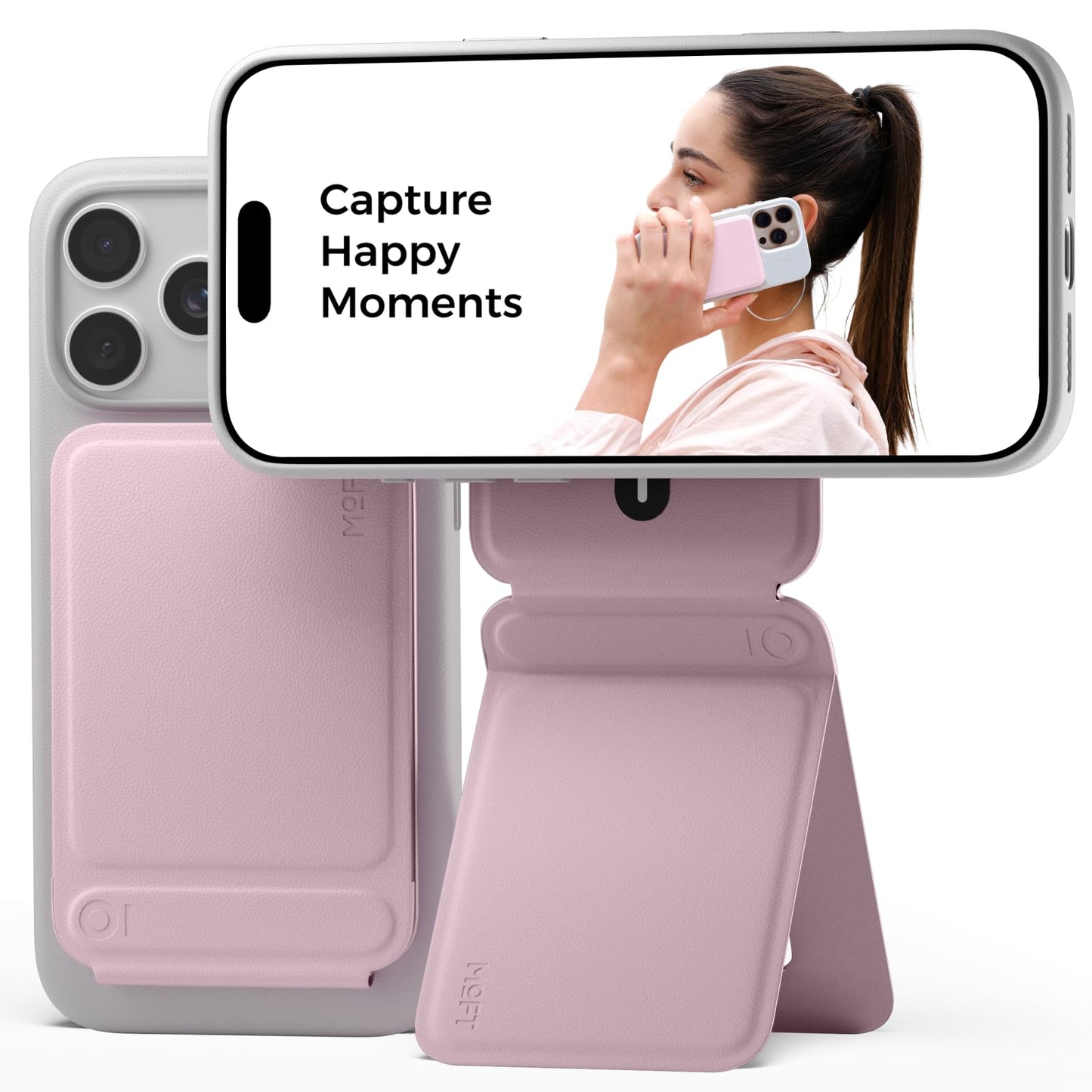 MOFT Phone Tripod Stand Selfie Stick for iPhone, Multi-Angles iPhone Stand, Lightweight & Portable Phone Holder, Strong Magnets, MOVAS Vegan Leather