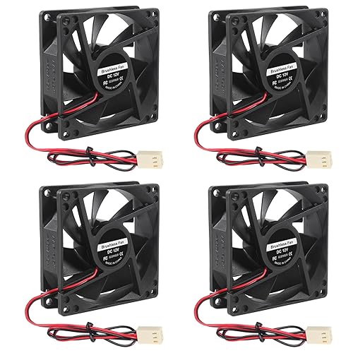UMLIFE 4PCS 80mm Fan 12V DC 8025 High Airflow Cooling Fan 2 Wire 3Pin Dual Ball DIY Cooler 12 v Fans for PC Power Supply Electronics Cooling