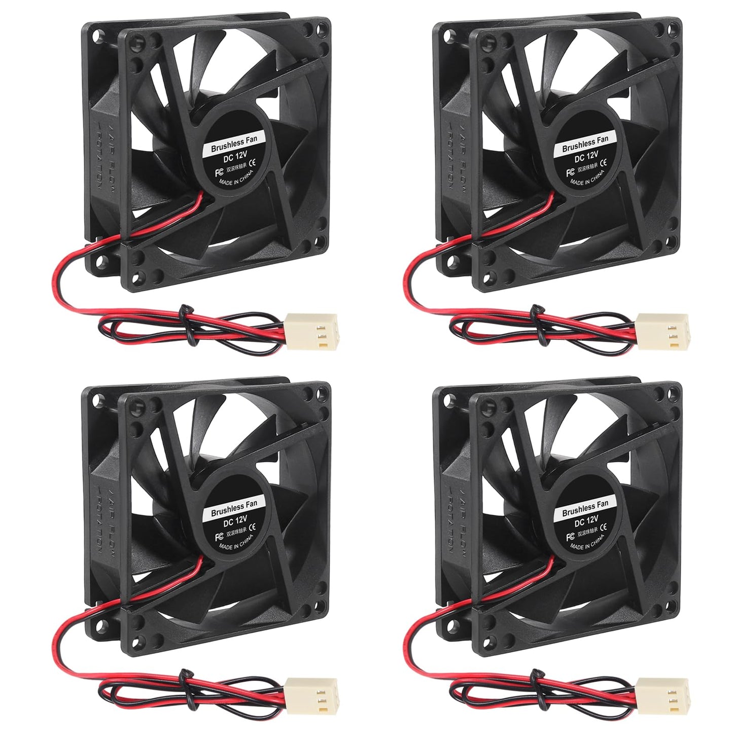 UMLIFE 4PCS 80mm Fan 12V DC 8025 High Airflow Cooling Fan 2 Wire 3Pin Dual Ball DIY Cooler 12 v Fans for PC Power Supply Electronics Cooling