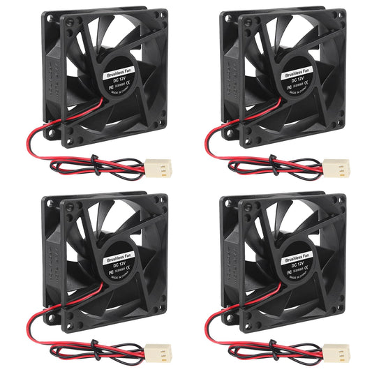 UMLIFE 4PCS 80mm Fan 12V DC 8025 High Airflow Cooling Fan 2 Wire 3Pin Dual Ball DIY Cooler 12 v Fans for PC Power Supply Electronics Cooling