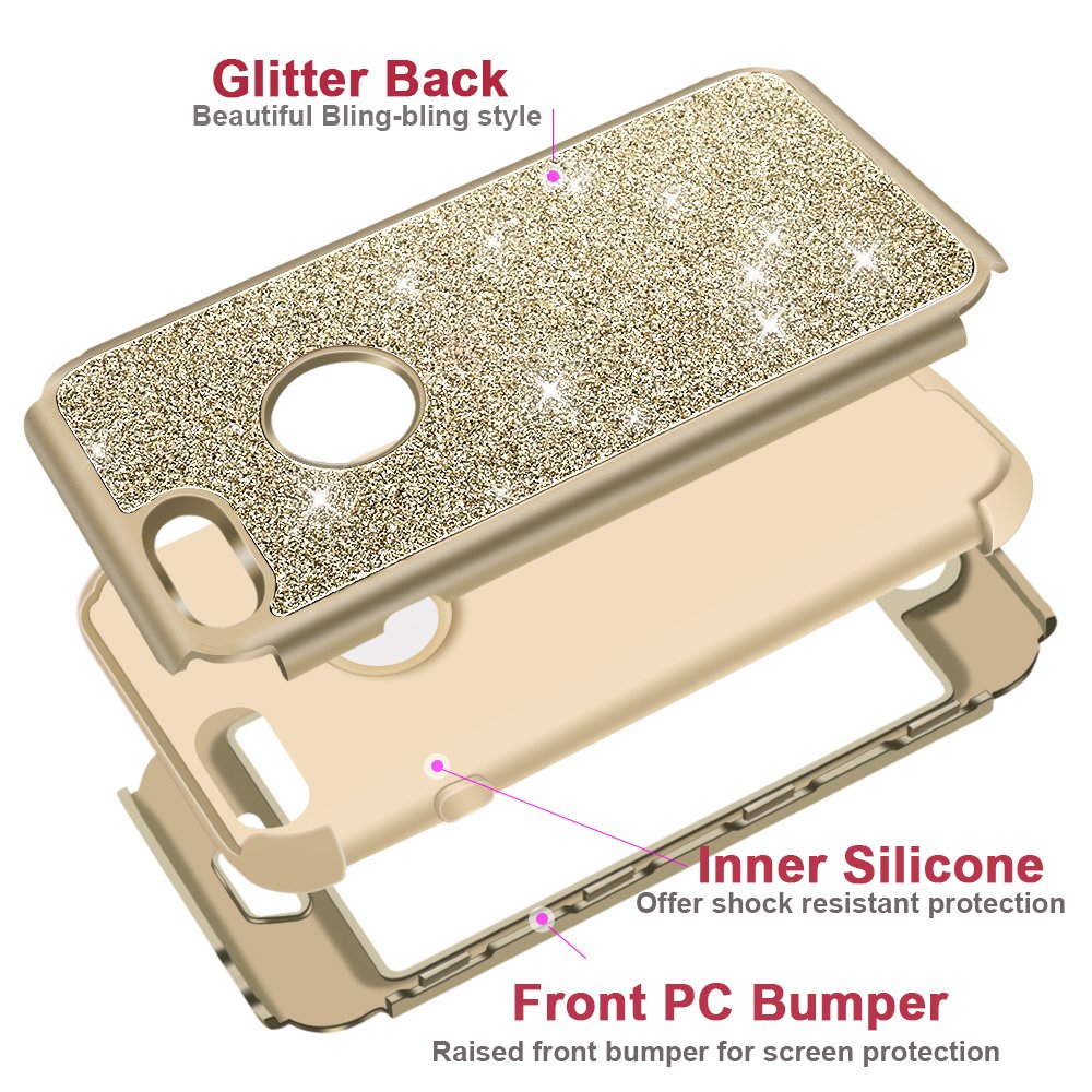 Hython Designed for iPhone 8 Plus, iPhone 7 Plus Case, Heavy Duty Defender Protective Bling Glitter Sparkle Hard Shell Hybrid Shockproof Rubber Bumper