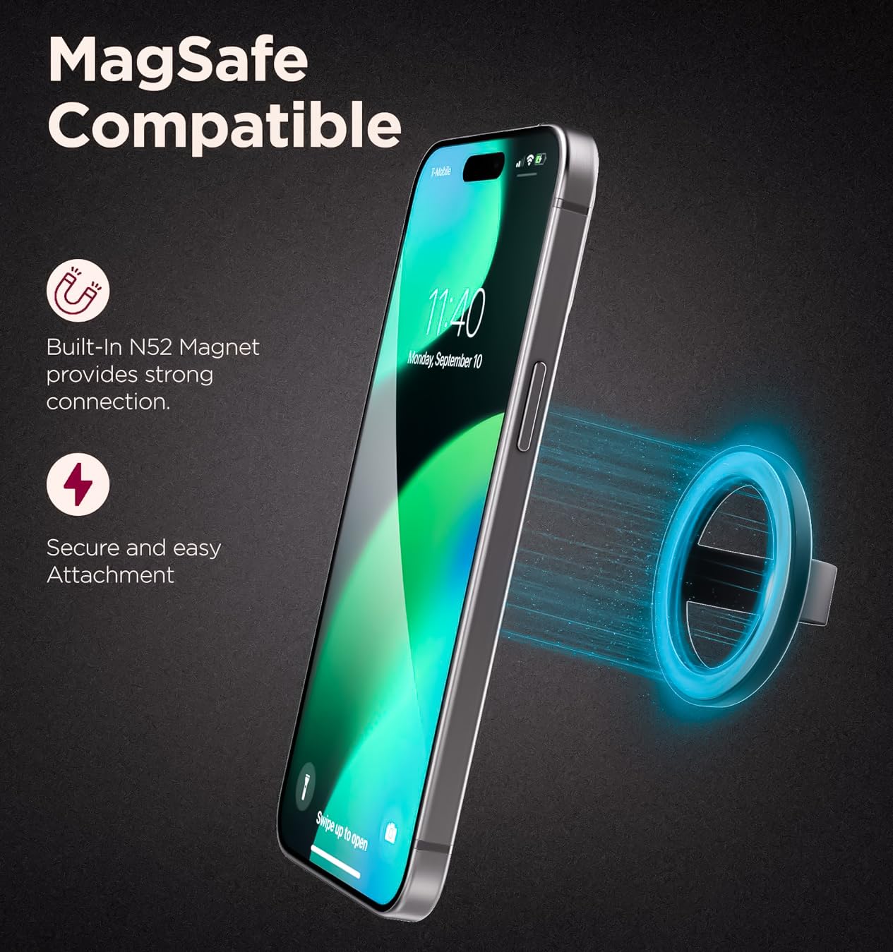 Encased Magnetic Phone Grip Holder Thin Silicone Finger Loop Ring, Compatible with Magsafe (White)