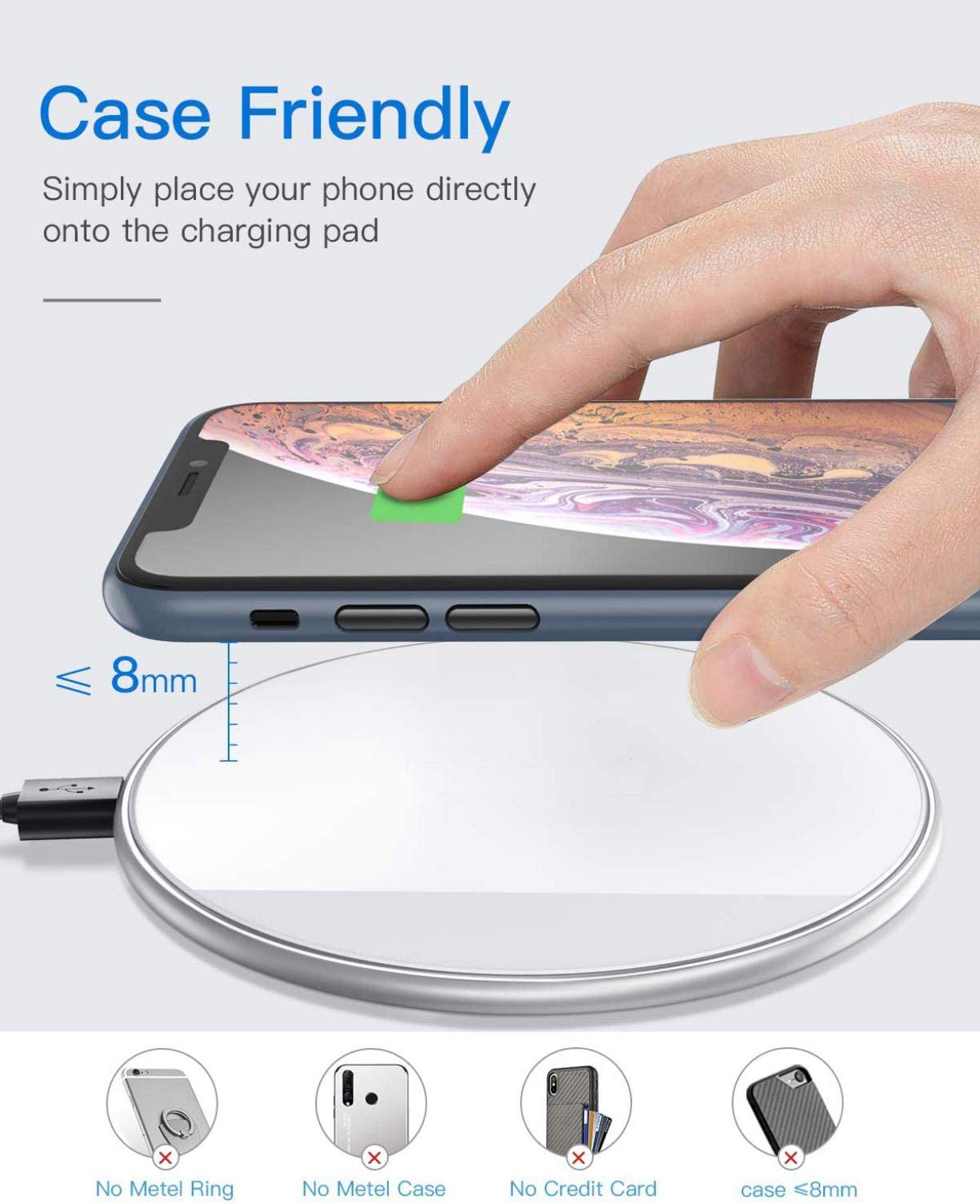 15W Wireless Charger Fast Charging Pad Slim for Galaxy Note 20, Ultra - Quick Charge White Compatible with Samsung Galaxy Note 20, Note 20 Ultra