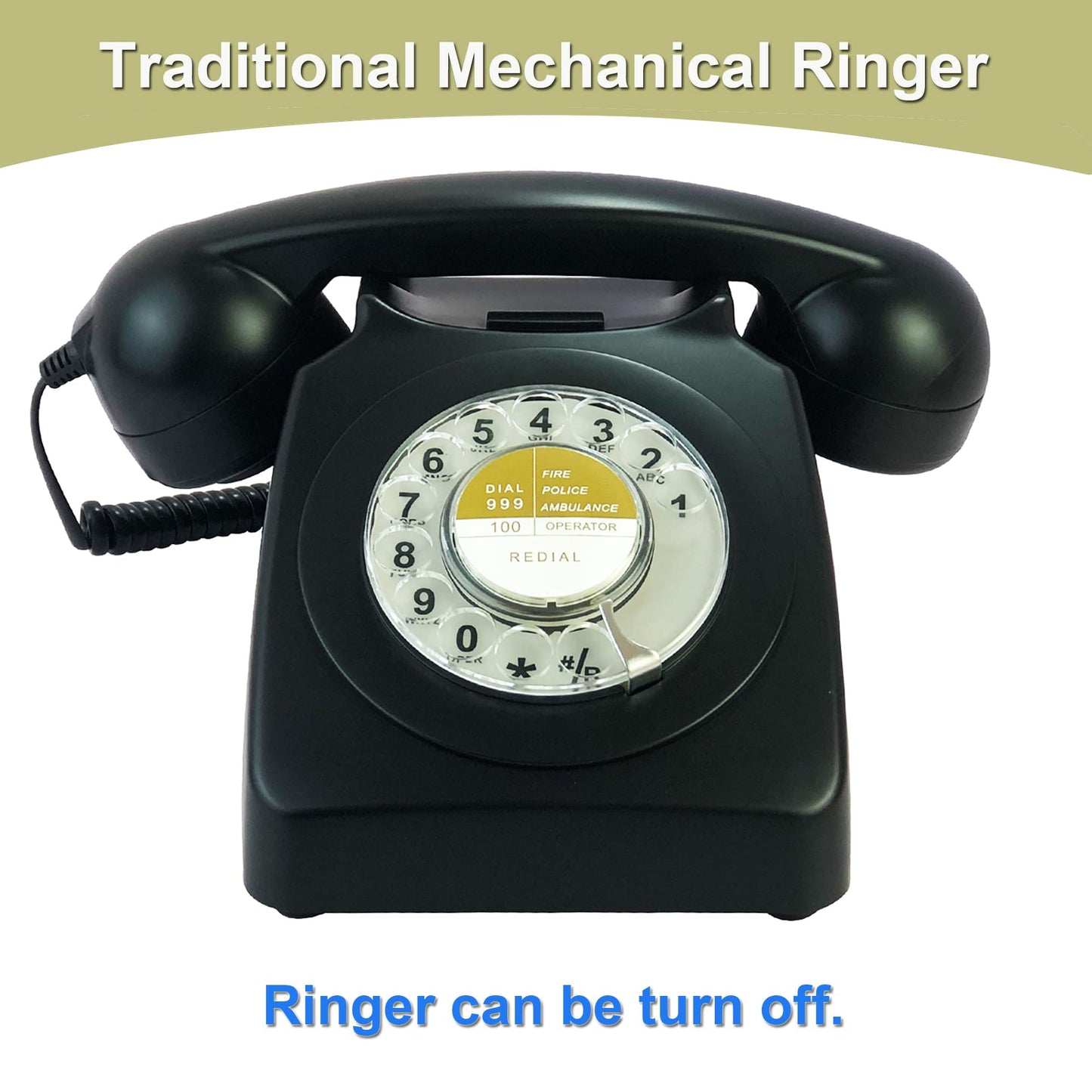 Benotek Black Landline Phone Corded Rotary Dial Telephones 1980'S Classic Old Style Retro Desk Phone Home Office School Hotel
