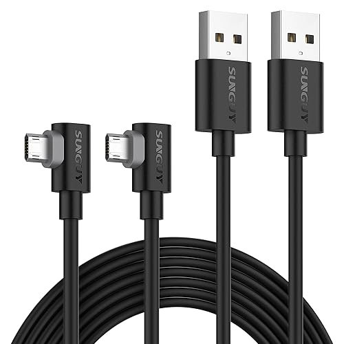 SUNGUY Right Angle Micro USB Cable 6FT [2 Pack], 18W 90 Degree Micro USB Cable Fast Charging USB 2.0 Data Sync Compatible for Samsung Galaxy S7 Edge