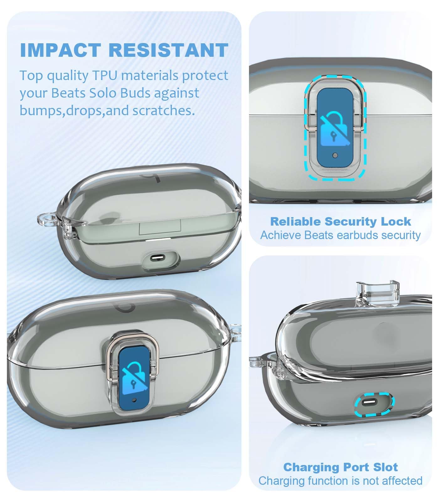 [Upgrade Secure Lock] for Beats Solo Buds 2024 Case Cover with Cleaner Kit, AGENTNANO Clear TPU Shockproof Protective Cover Compatible with Beats Solo