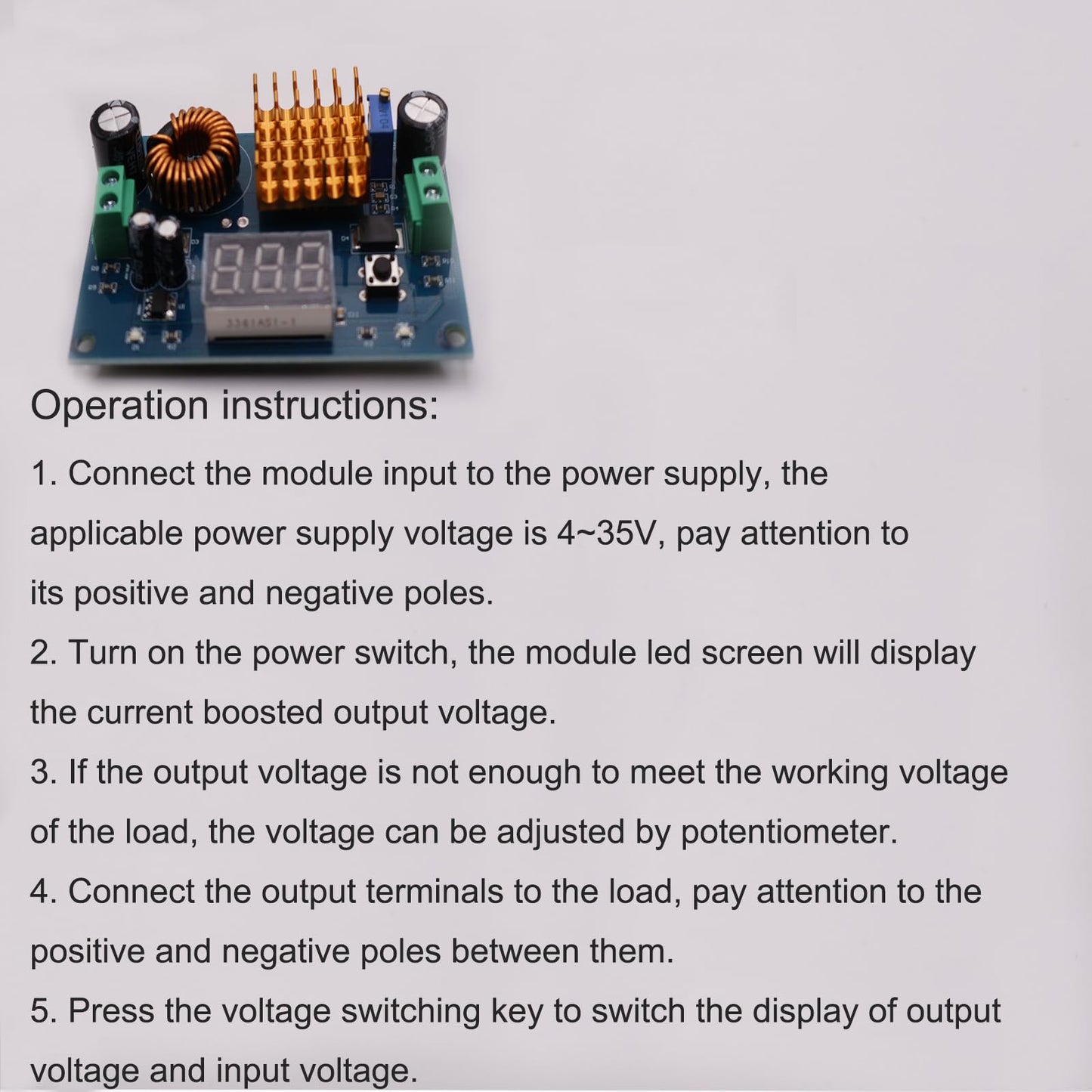 2Pcs DC Boost Converter 3V-35V to 5V-45V Voltage Regulator Adjustable Step Up Voltmeter Digital Display Module Output 5A Built-in Digital Voltmeter