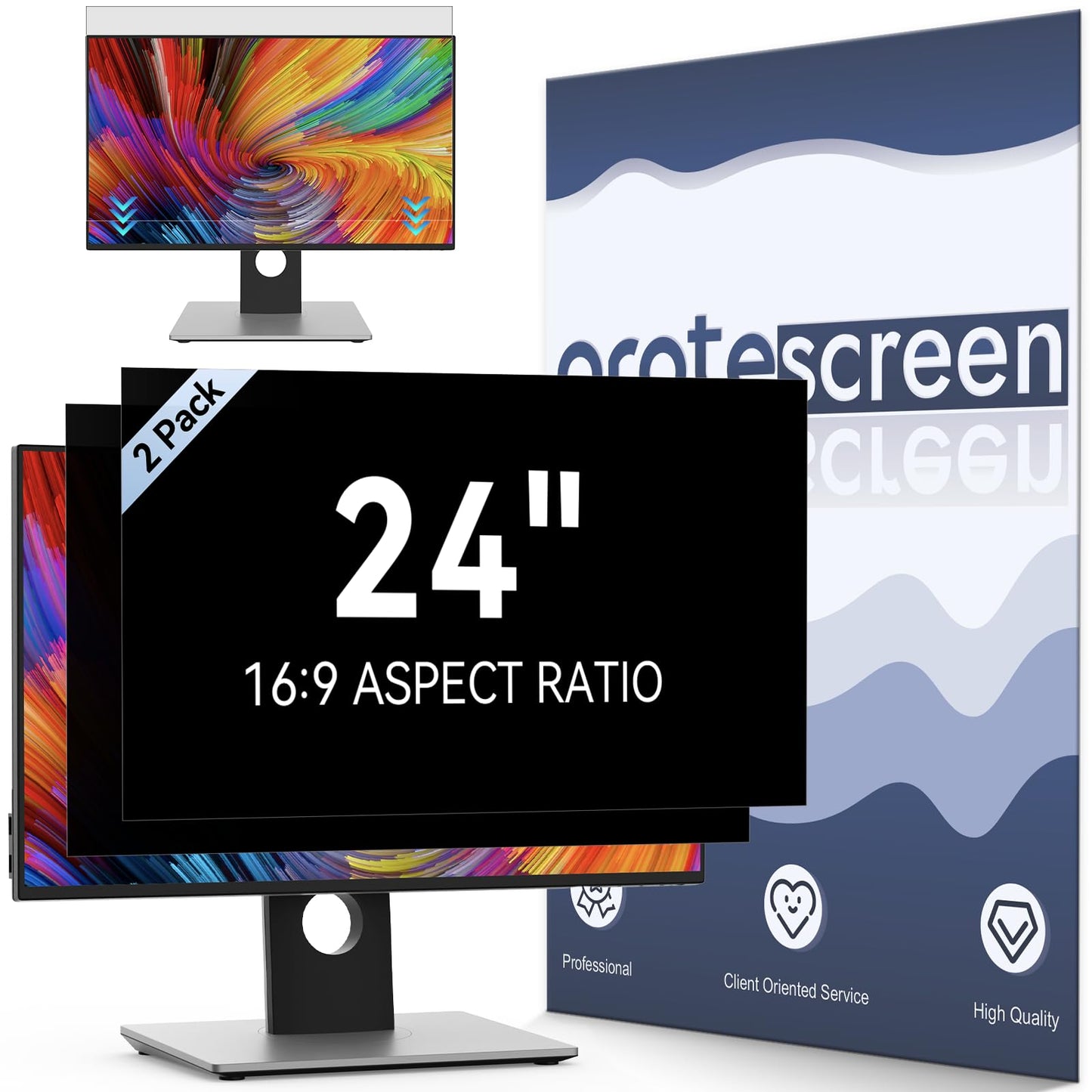 [2-Pack] 24 Inch Computer Privacy Screen Filter for 16:9 Widescreen Monitor, Removable Eye Protection Anti Glare Blue Light Filter Privacy Shield
