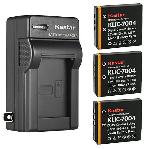 Kastar 3-Pack KLIC-7004 Battery and AC Wall Charger Replacement for Kodak KLIC-7004 K7004 Battery, Kodak K7700 Charger, Kodak Zi8, EasyShare V1233