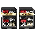 Ritz Gear 128GB High-Speed SDXC UHS-II SD Card, C10, U3, V90, Full-HD & 8K Memory Card for DSLR, Cinema-Quality Video Cameras (2 Pack)