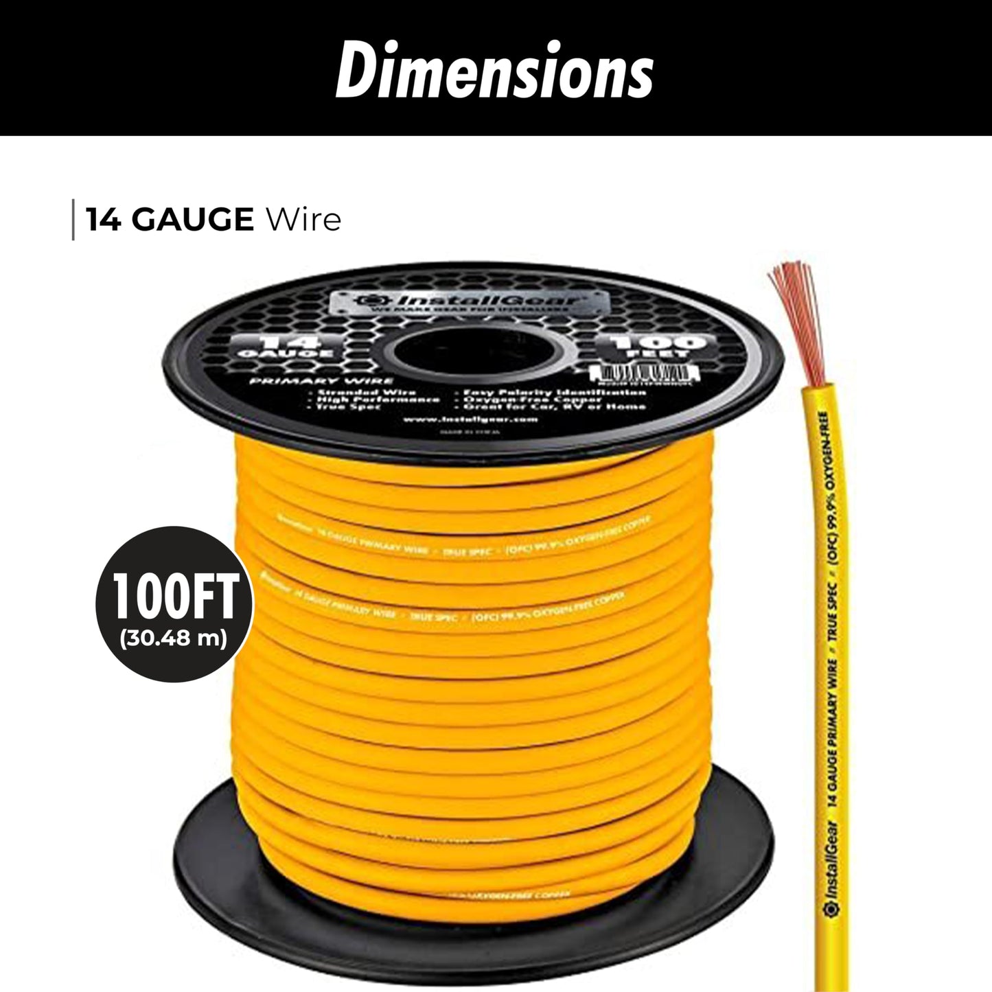 InstallGear 14 Gauge OFC Primary Remote Wire, 100-feet - Yellow - Speaker Cable for Car Speakers Stereos, Home Theater Speakers, Surround Sound