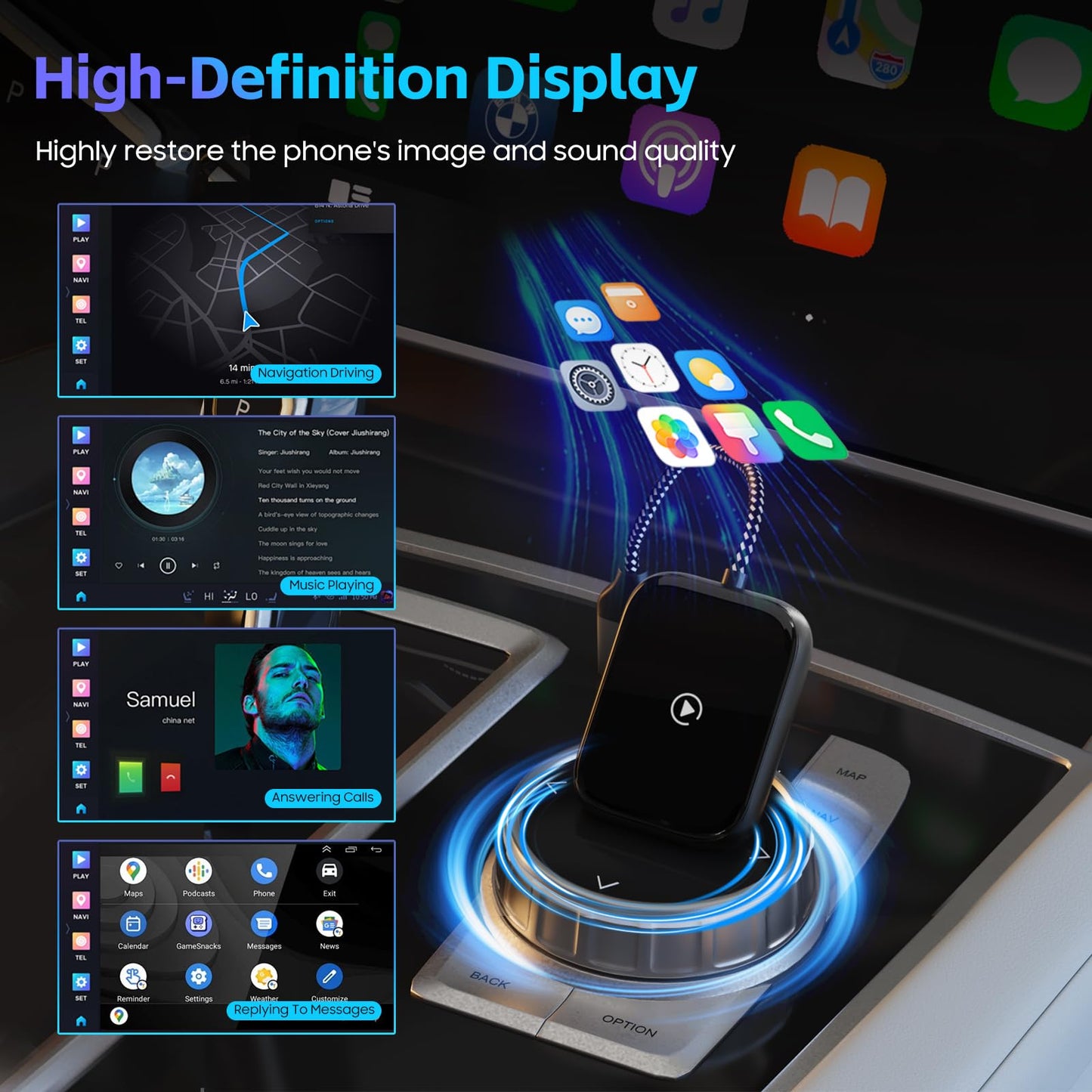 Wireless CarPlay Adapter for Apple iPhone, Convert Wired CarPlay to Wireless, Mini Car Play Dongle w/Plug & Play Bluetooth Connection, 2 USB-A