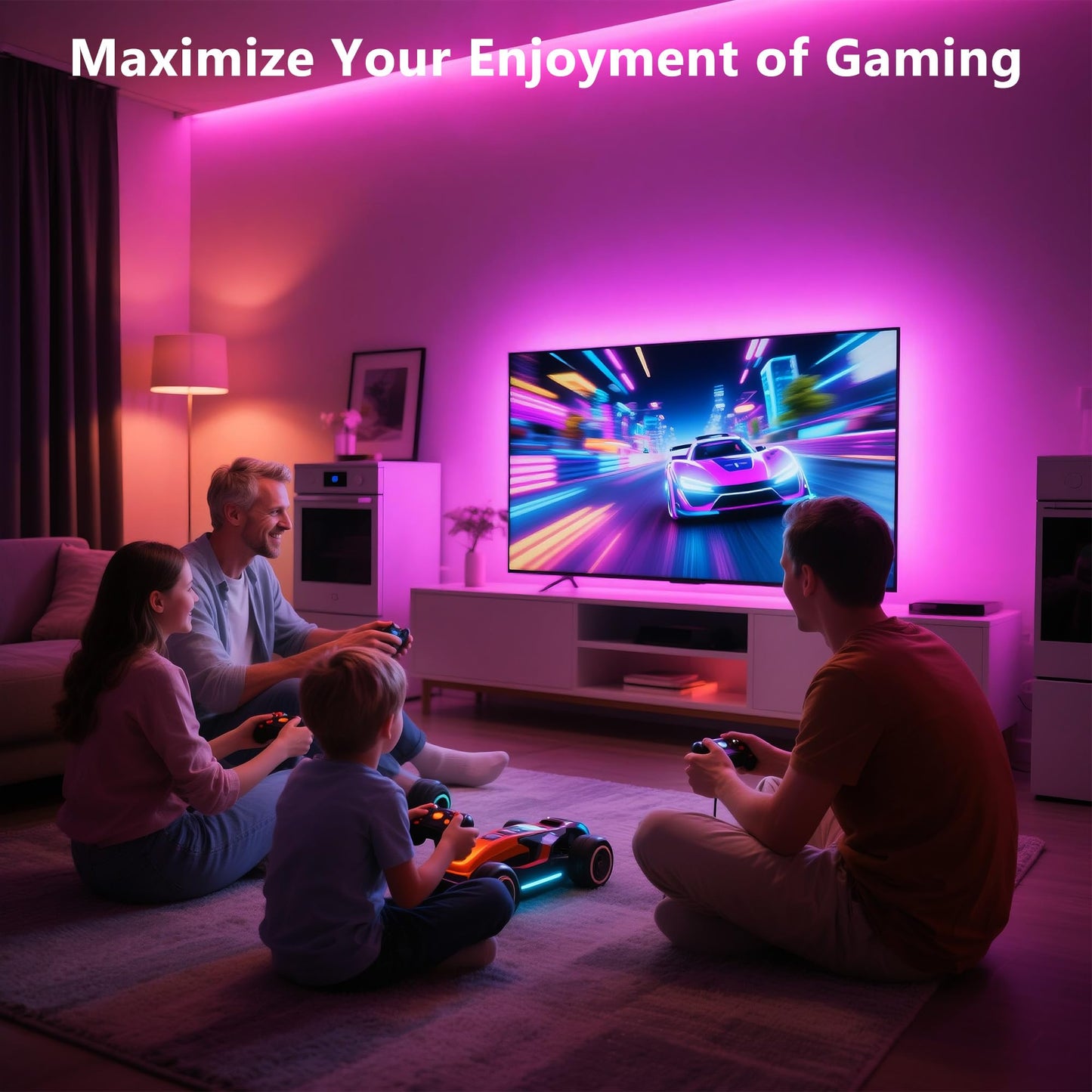 PANGTON VILLA TV LED Backlight for 40-60 Inch TV, 8.2ft LED Lights for TV with Bluetooth APP & Remote Control, 16 Color Led Strip Lights Changing TV