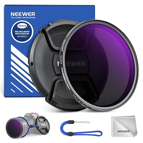 NEEWER 55mm ND2-400 (1-9 Stops) Variable ND Filter with Lens Cap, Lanyard, Cleaning Cloth, Precise Neutral Density Adjustment, Fingerprint & Scratch