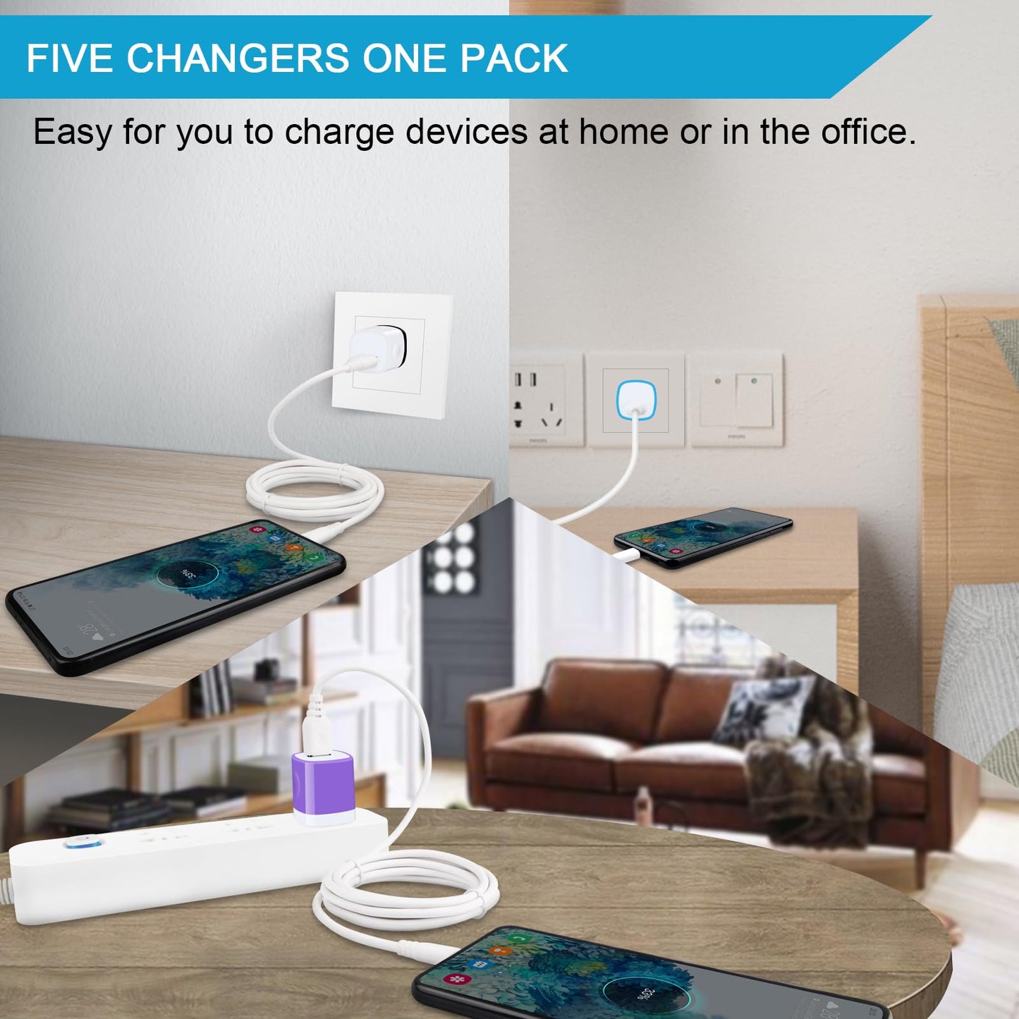 Charging Block,Charger Box,5Pack Travel Single Port USB Wall Charger Brick Cubes for iPhone 17/16/15/14/13/12/X/8 Plus/7/6S/Samsung Galaxy S25 S24 S23