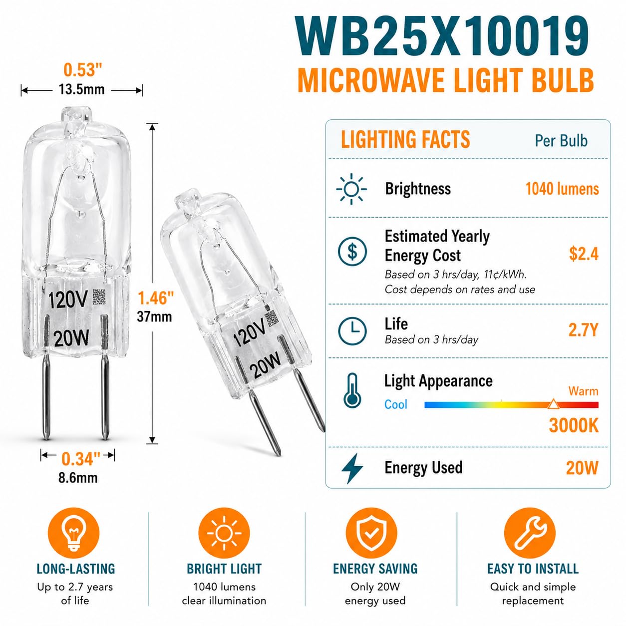 Ketofa WB36X10213 G8 Microwave Light Bulbs for GE, WB25X10019, 4 Pack