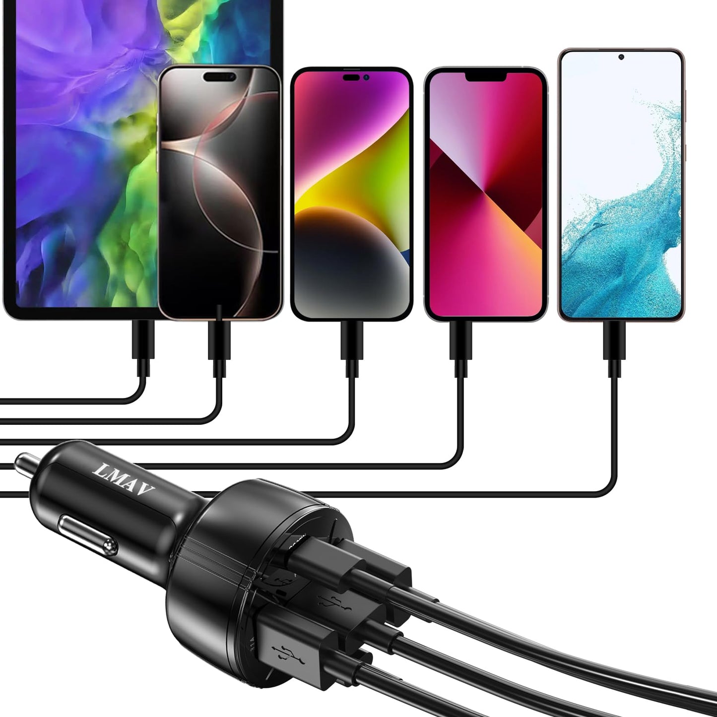 USB C Car Charger Adapter, 5 Ports 75W PD 3.0 Car Phone Charger Fast Charging Compatible with iPhone 16/15/14/13 Pro Max Series, iPad Pro, Galaxy